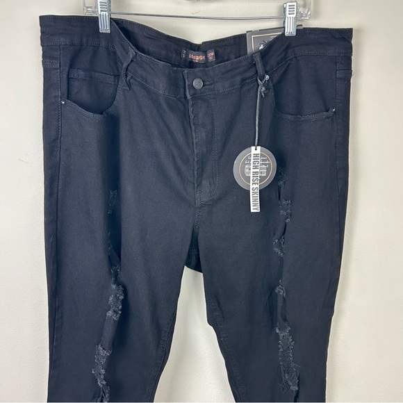 NWT Dollhouse high-rise skinny black distressed jeans size: 22W - Picture 4 of 14